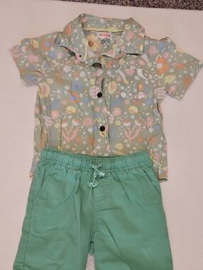 Cat & Jack Pastel Floral Shirt with Mint Shorts Set